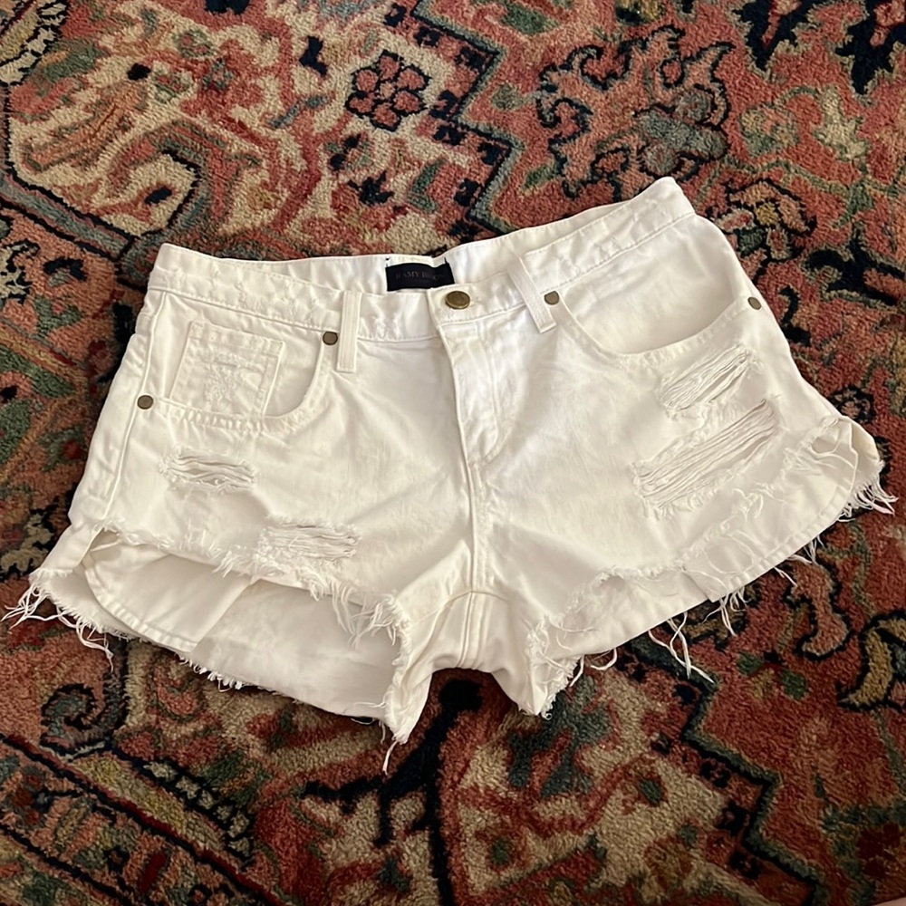 Distressed white denim shorts size 27 by Ramy Brook